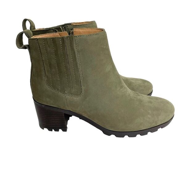 NEW Vionic Wilma leather Heeled Ankle Boots Size 9.5 olive green nubuck - Picture 6 of 11